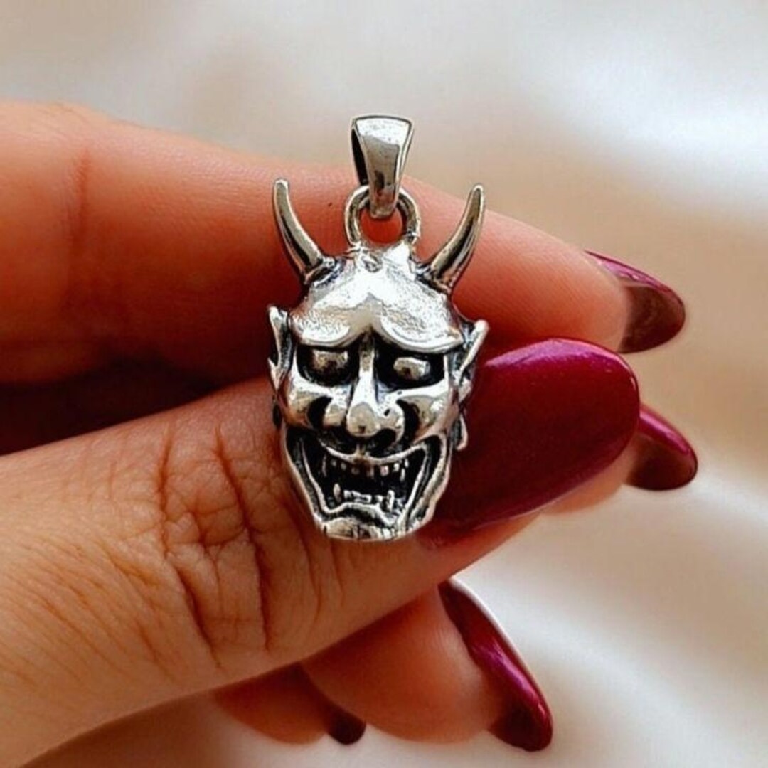 Sterling Silver Japanese Oni Mask Pendant: Gothic Biker Jewelry - Etsy