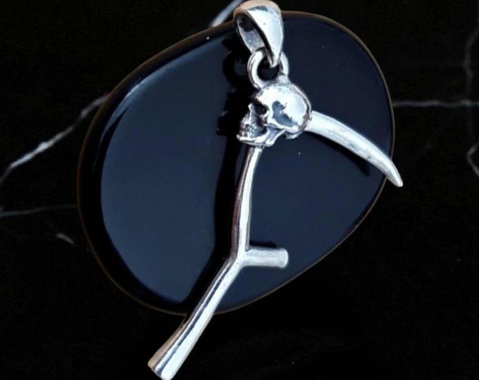 Grim Reaper Scythe Pendant: Sterling Silver Skull Necklace, Gothic La Muerte Talisman