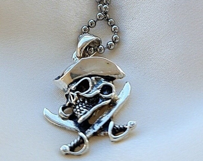 Handmade Pirate Necklace With Skull and Cross Swords Theme Unique Pirate Necklace Featuring