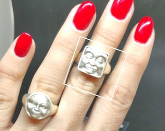 Square moonface Ring: Celestial  Sterling Silver