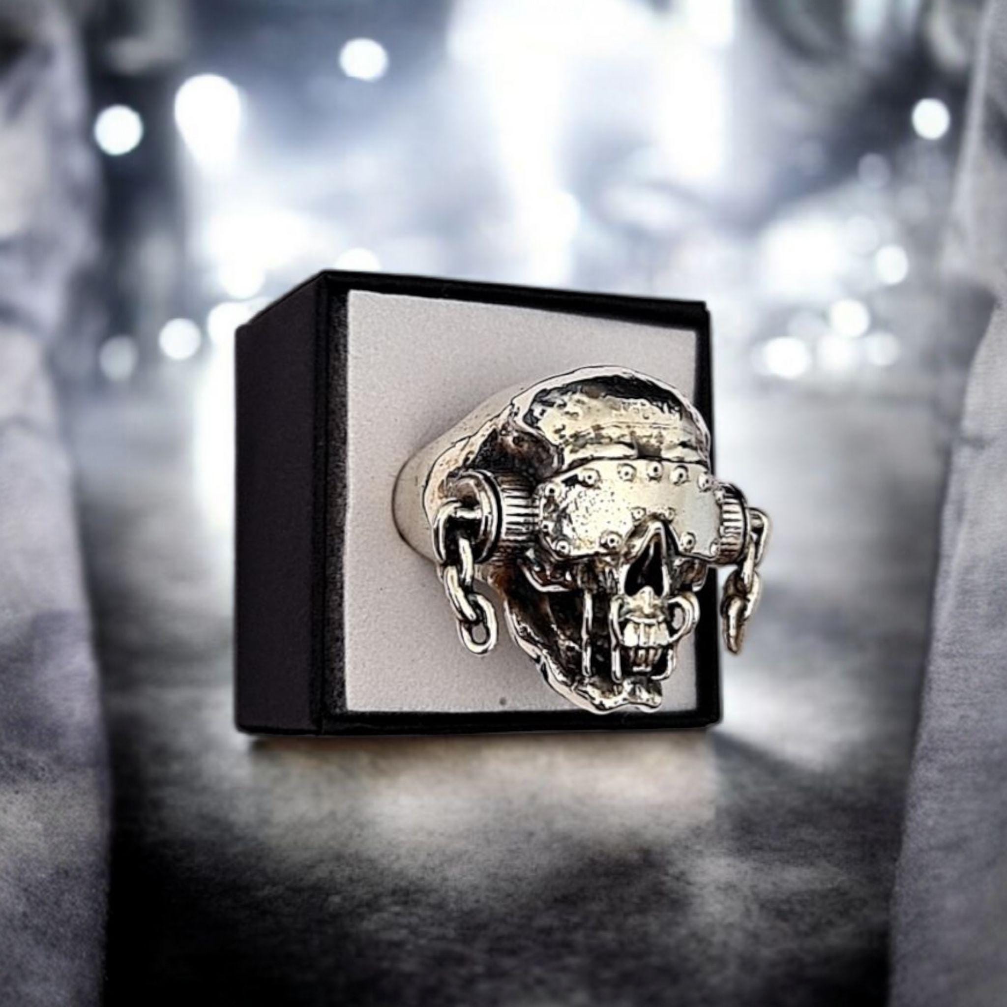 Sterling Silver Vic Rattlehead Skull Ring - Heavy Metal Biker