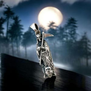 Ciondolo Santa Muerte In Argento 925 - Con Catena 55+5 Cm, Design Angelo Della Morte, Protezione Spirituale