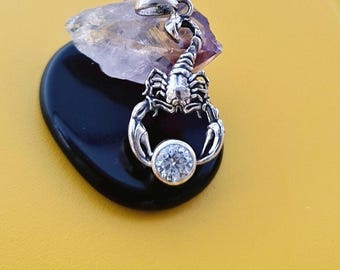 Sterling Silver Scorpion Pendant: Gothic November Zodiac Necklace with Zircon