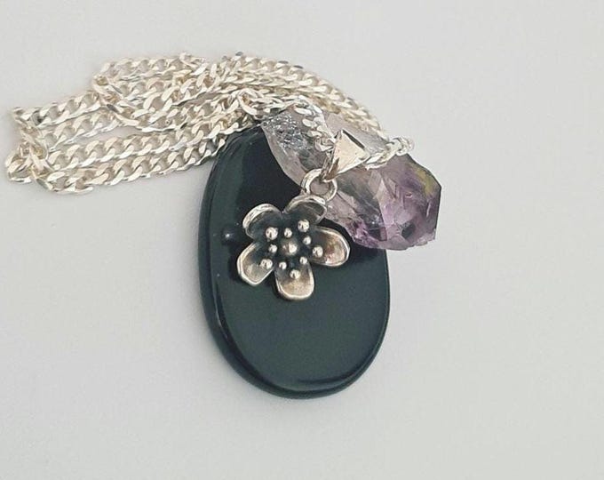 Oxidized Sterling Silver Flower Pendant: Vintage Floral Charm