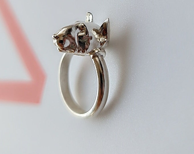 Detailed Bull Terrier Dog Band Ring 925 - Sterling Silver Handmade Bullie Jewelry