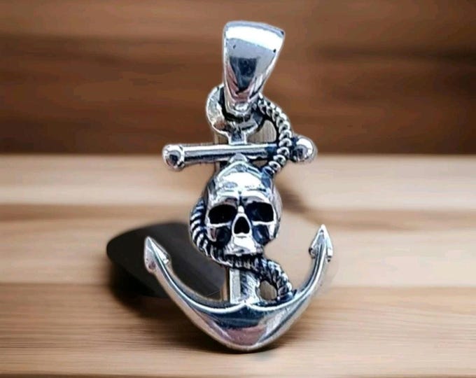 Sterling Silver Pirate charm - Nautical Anchor Pendant- Handmade Skull Pirate Jewelry