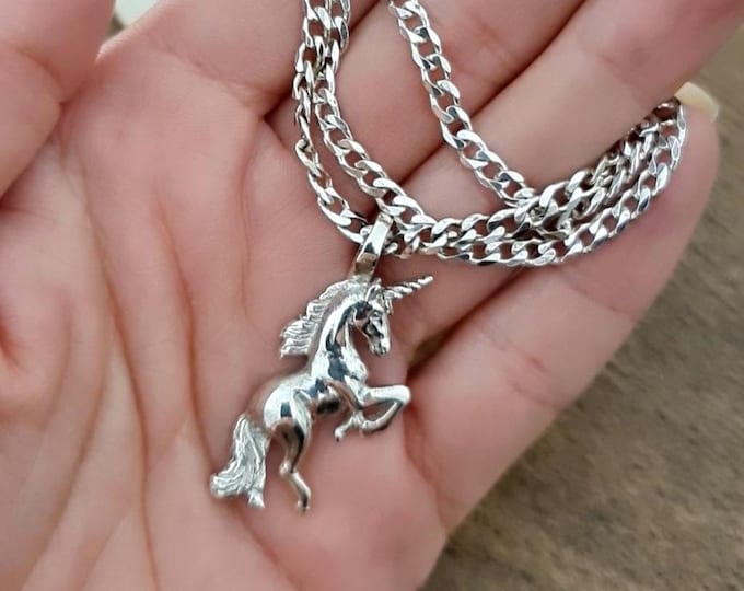 Handmade Sterling Silver Unicorn Necklace: Fantasy Mythology Charm