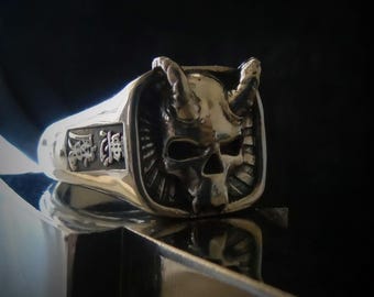 Handcrafted 925 Silver Japanese Oni Skull Ring