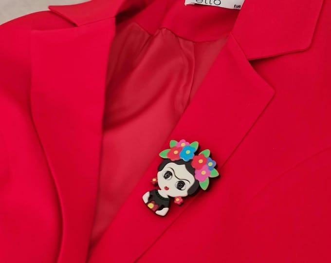 Large Acrylic Frida Brooch: Glossy Modern Art Pin