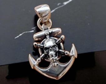 Nautical Anchor with Skull Pendant • Sterling Silver skull Pirate Handmade jewelry