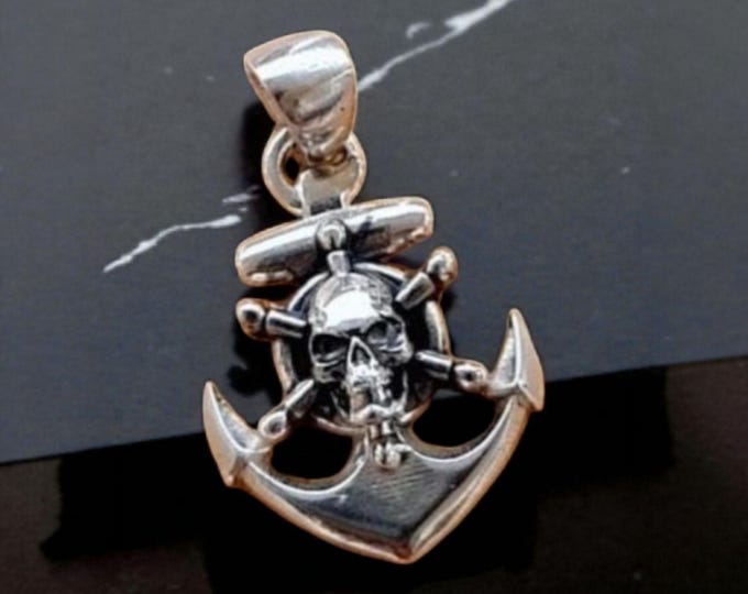 Nautical Anchor with Skull Pendant • Sterling Silver skull Pirate Handmade jewelry