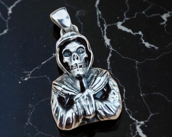 Punk horror Misfit music Pendant-Skull Unique design- Handmade 925 Silver
