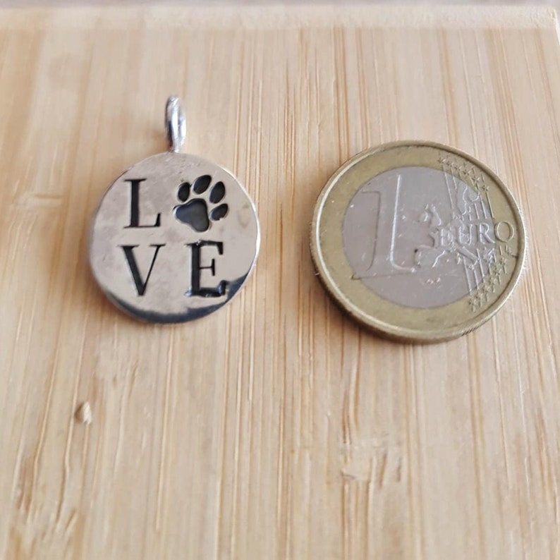 Handmade Silver Pendant with love paw engraving,round souvenir animal , Dainty Love Paw Engraved Silver Pendant image 4