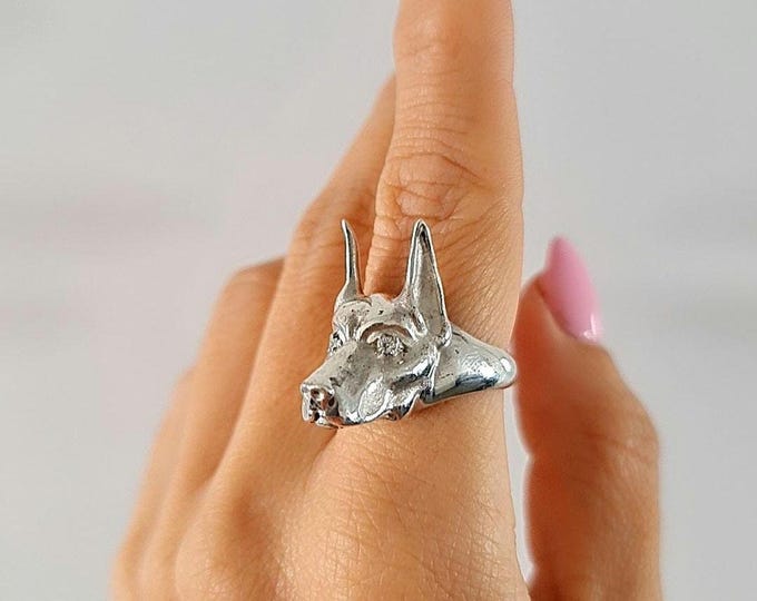 Handmade Sterling Silver Doberman Pinscher Ring: Dog Lover Gift