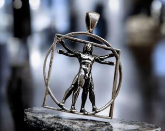 Vitruvianske mannen Hänge - Handgjort 925 Sterling Silver – Leonardo da Vinci Inspirerat
