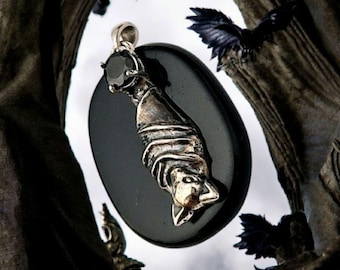 Sterling Silver Bat Pendant with Black Zircon • Gothic Vampire Necklace Charm • Dark Fantasy Jewelry