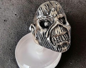 Sterling Silber Eddie Skull Ring - Biker Punk Rock Statement Ring