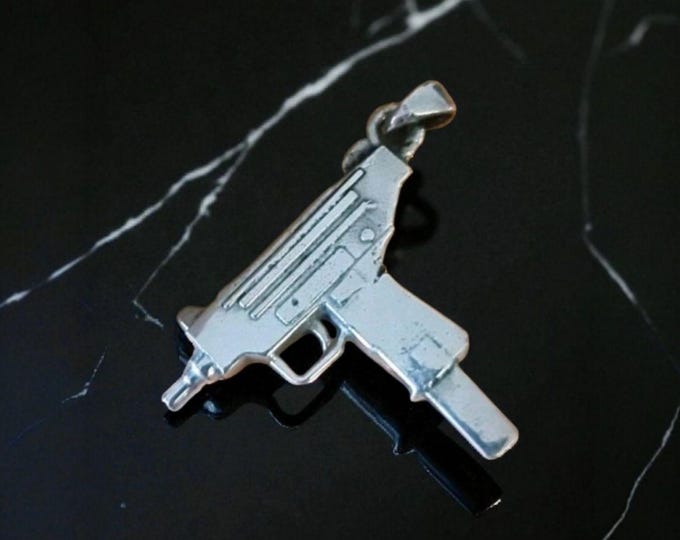 Uzi gun pendant, 925 sterling Silver weapon style, Army jewelry,  handmade steampunk