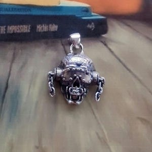 Handmade Sterling Silver Vic Rattlehead Pendant -Heavy Metal Pendant  -Unique & Edgy Men&#39;s Silver Skull Pendant - Ideal Gift for Metalheads