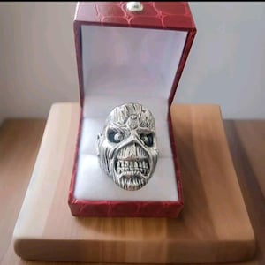 Handmade Sterling Silver Eddie Skull Ring - Biker Punk Rock