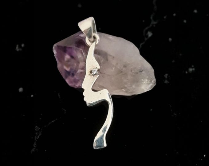 Abstract Face Pendant Sterling Silver Minimalist Modern Jewelry with Stone Eye