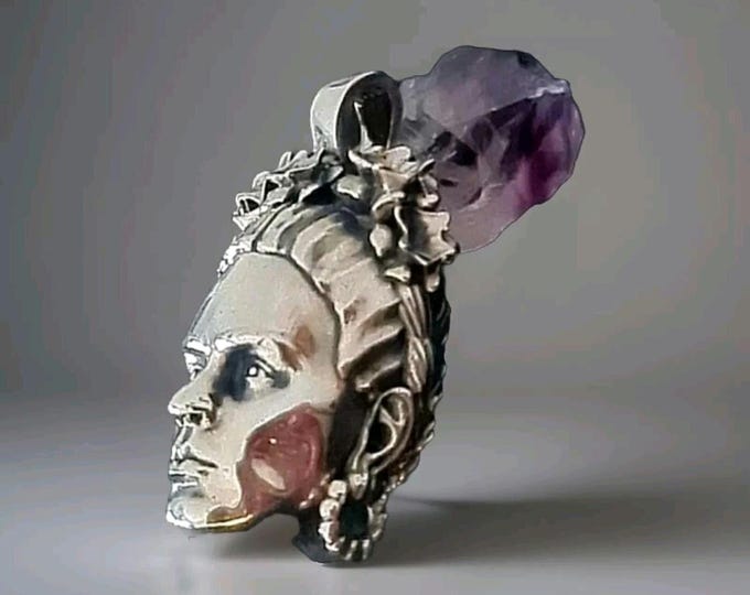 Sterling Silver Frida Kahlo Necklace: Mexican Painter Miniature Portrait