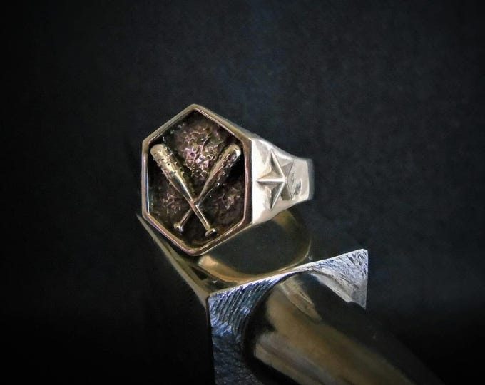 Baseball Spikes 925 Sterling Silver Ring - bold  Design - Biker Jewelry