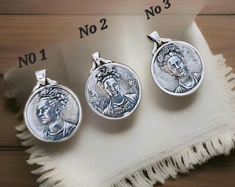 Sterling Silver Frida Kahlo Pendant: Artistic Symbolic Necklace