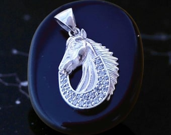 Sterling Silver Horse Pendant: Zircon Horseshoe Equestrian Necklace