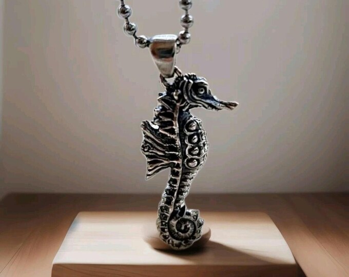 Handmade Sterling Silver Sea Horse Pendant: Oceanic Statement Piece