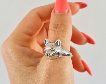 Handmade Sterling Silver Cat Ring: Anatomical Kitty Jewelry