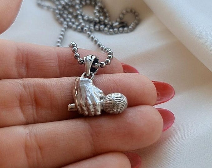 Handmade Sterling Silver Microphone Pendant: Art Deco Music Lover Gift