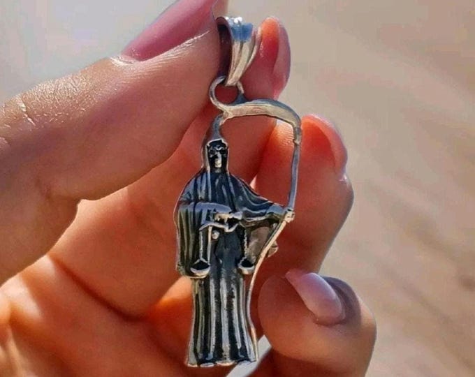 Handmade Gothic Santa Muerte 925 Silver Pendant