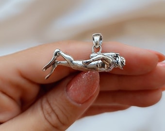 Handcrafted Sterling Silver Scuba Diver Pendant anatomically accurate