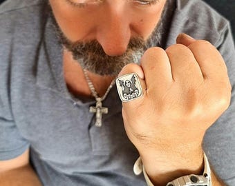 Skull Signet Ring : Handmade 925 Sterling Silver Gothic bat Ring