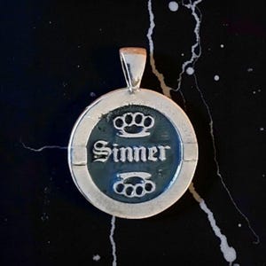 Sinner  Pendant in 925 Sterling silver   Sinner Jewelry - Own Your Sin - Sinners Unite - Unisex jewelery gift