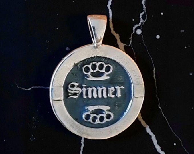 Sterling Silver Sinner Pendant: Gothic Unisex Jewelry