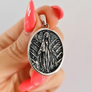 Handmade Elegantly Santa Muerte Pendant With Intricate Details - A Distinctly Crafted Necklace Embodying the Angel of Death&#39;s Mystique