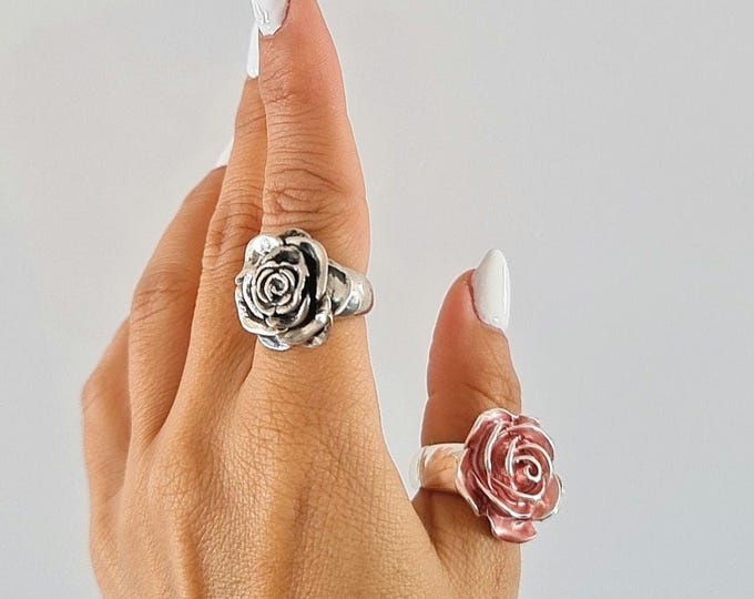 Statement Rose Ring: Handmade 925 Sterling Silver Flower Jewelry