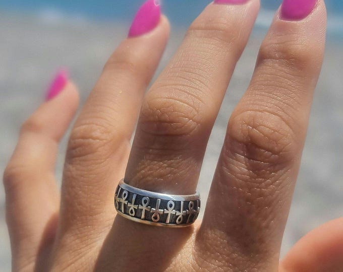 Handmade Sterling Silver Ankh Ring: Egyptian Key of Life Symbol