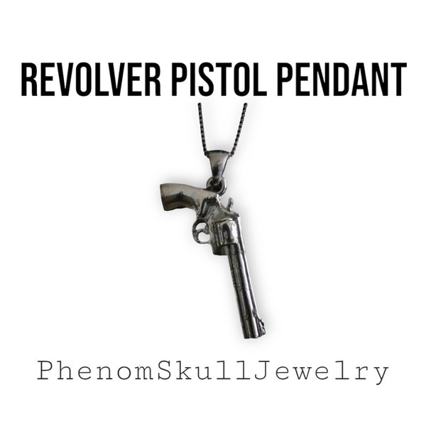 Pendentif pistolet revolver fait à la main - Bijoux occidentaux rustiques en argent sterling pour hommes - Pendentif pistolet en argent sterling fabriqué à la main