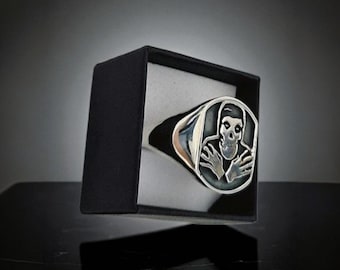 Handmade Sterling Silver Misfit Skull Ring: Punk Biker Jewelry