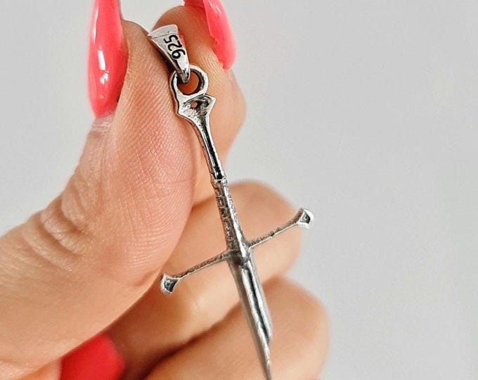 broken Sword Narsil Sword , Fantasy Elven  Gothic - Medieval jewelry Cosplay lover broken Cross 925 Sterling Silver