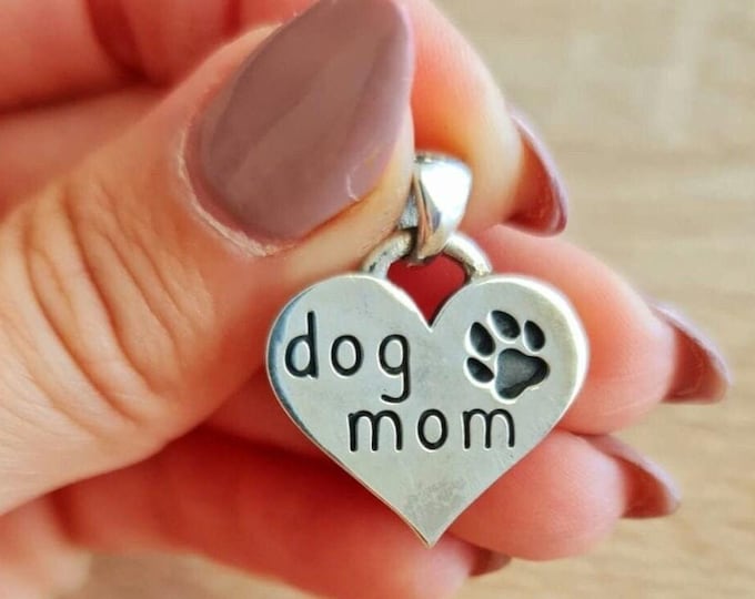 Handmade Sterling Silver Dog Mom Heart Pendant - Paw Engraving