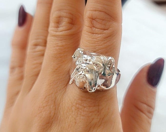 Handmade Sterling Silver English Bulldog Ring: Minimalist Dog Lover Jewelry