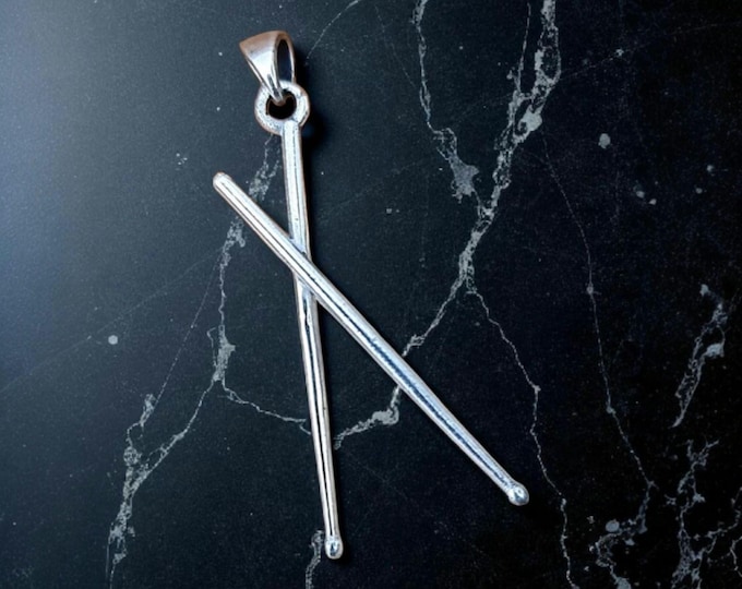 Handmade Sterling Silver Drumsticks Pendant: Rockstar Music Lover Gift