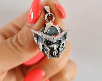 Sterling Silver Japanese Anime Robot Pendant - Oxidized Finish