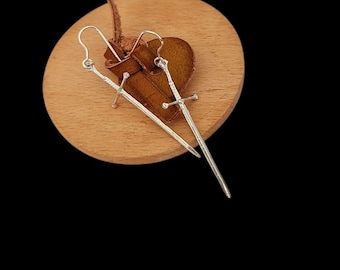 Sterling Silver Sword Dangle Earrings • 4.5 cm Medieval Fantasy Earrings • Gothic Warrior Jewelry