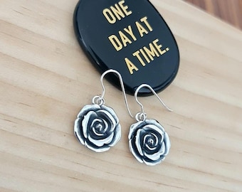 Sterling Silver Rose Dangle Earrings: Handmade Blossom Jewelry