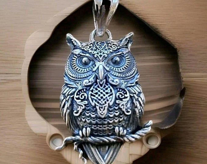 Silver Owl Pendant, Handmade Bird Necklace for Men and Women, Unique Animal Charm,